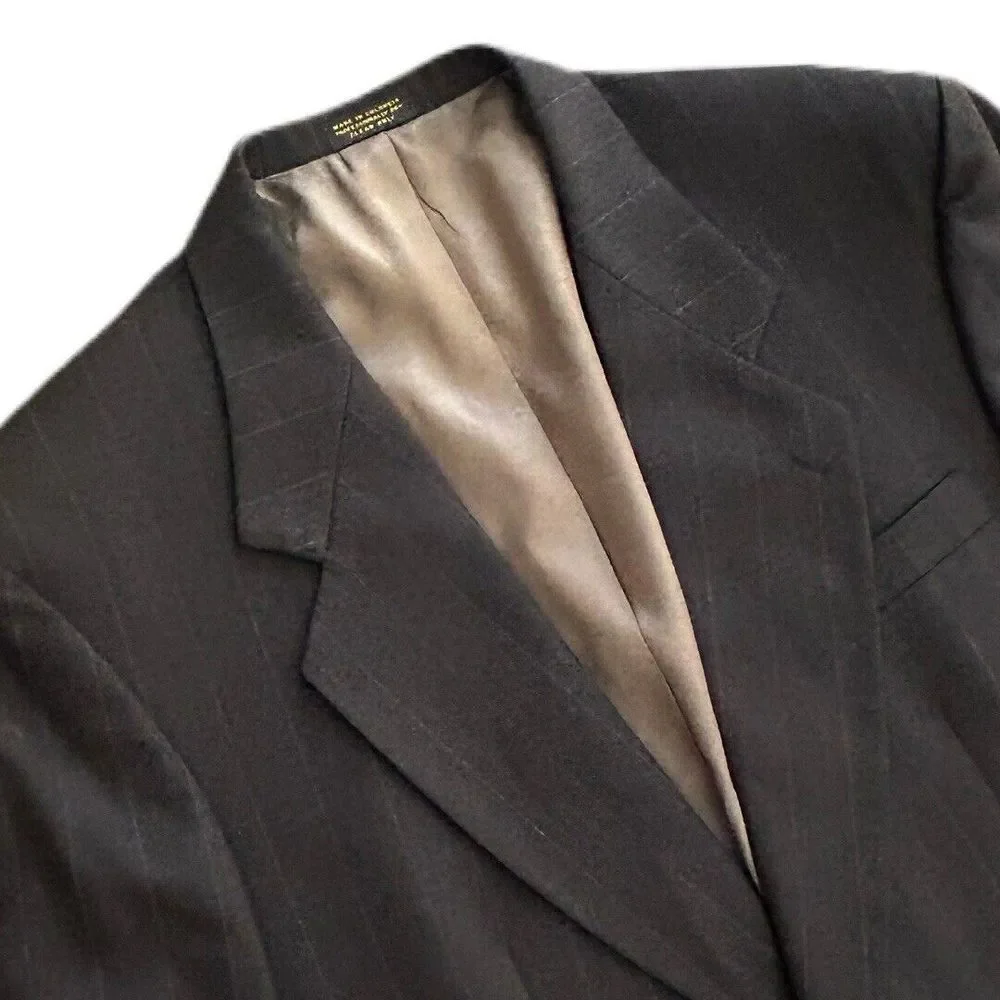 Oscar De La Renta Men's Blazer Herringbone Dark Grey Striped Single Breasted 42R